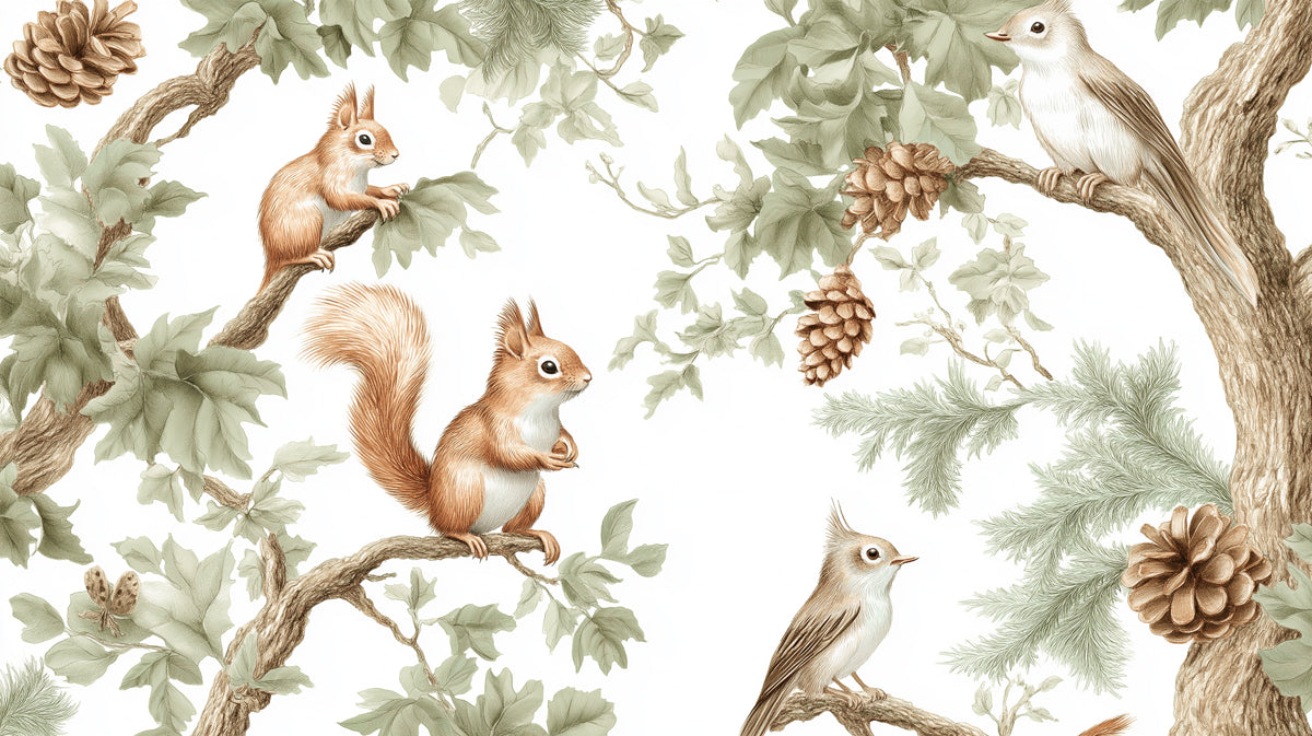 Woodland Critters Mural Wallpaper | Charming Forest Scene