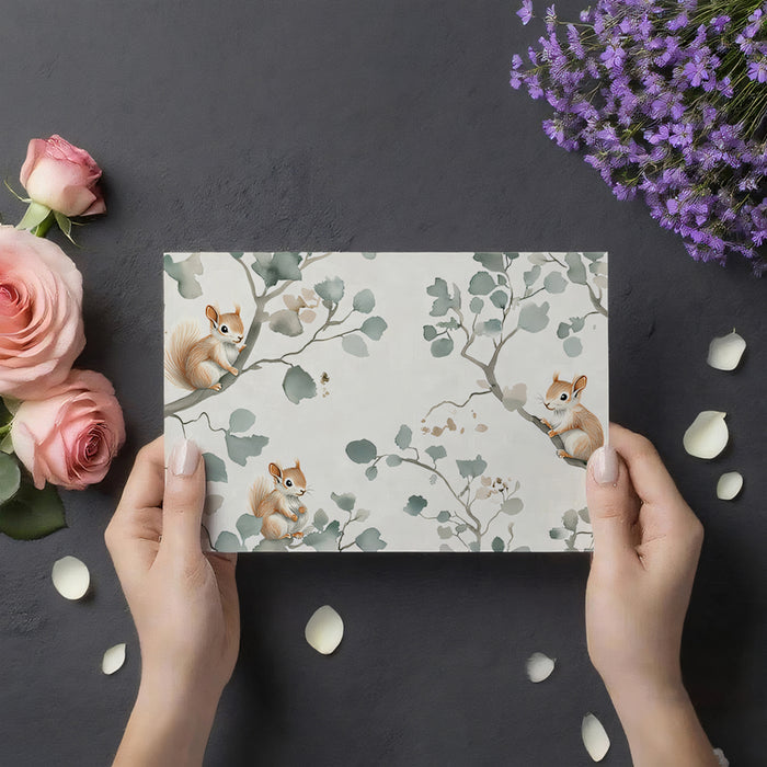Squirrel & Branch Mural Wallpaper | Ethereal Watercolor