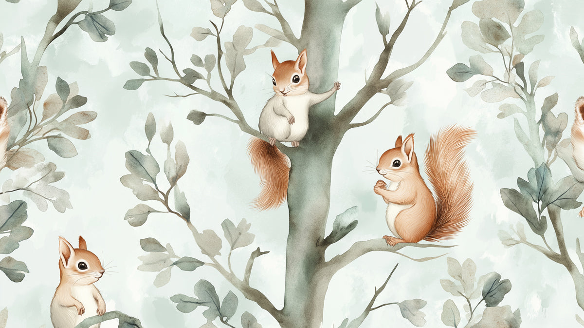 Woodland Squirrels Mural Wallpaper | Gentle Nature Scene