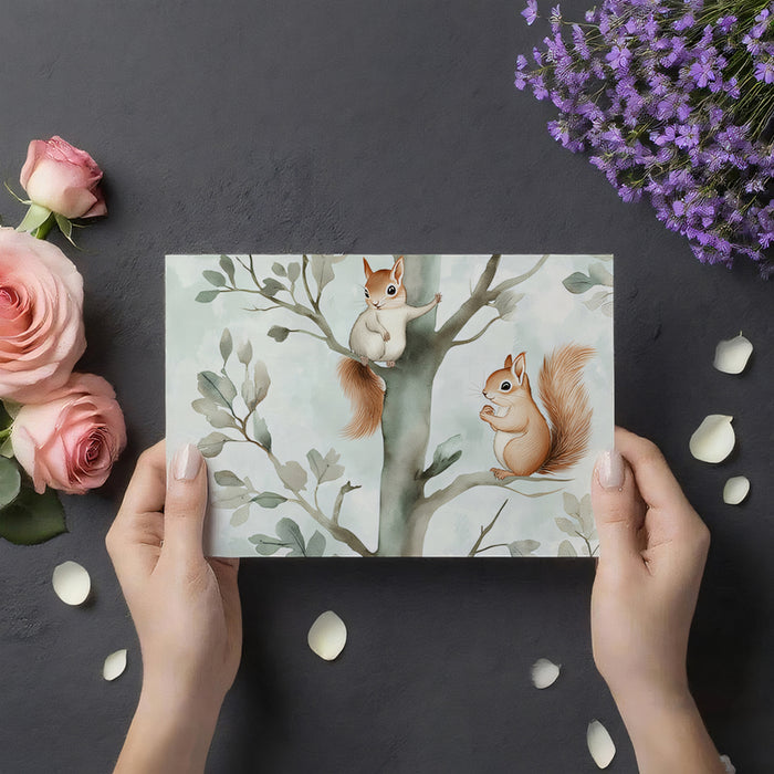 Woodland Squirrels Mural Wallpaper | Gentle Nature Scene