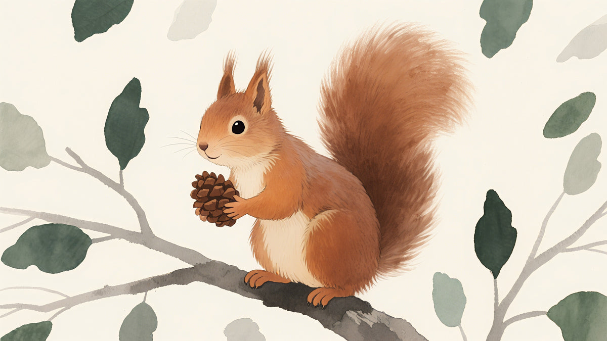Woodland Squirrel Mural Wallpaper | Charming Watercolor Art