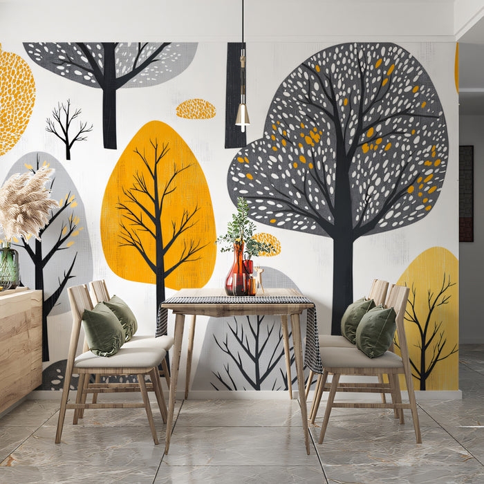 Abstract Orchard Mural Wallpaper | Modern Autumn Forest