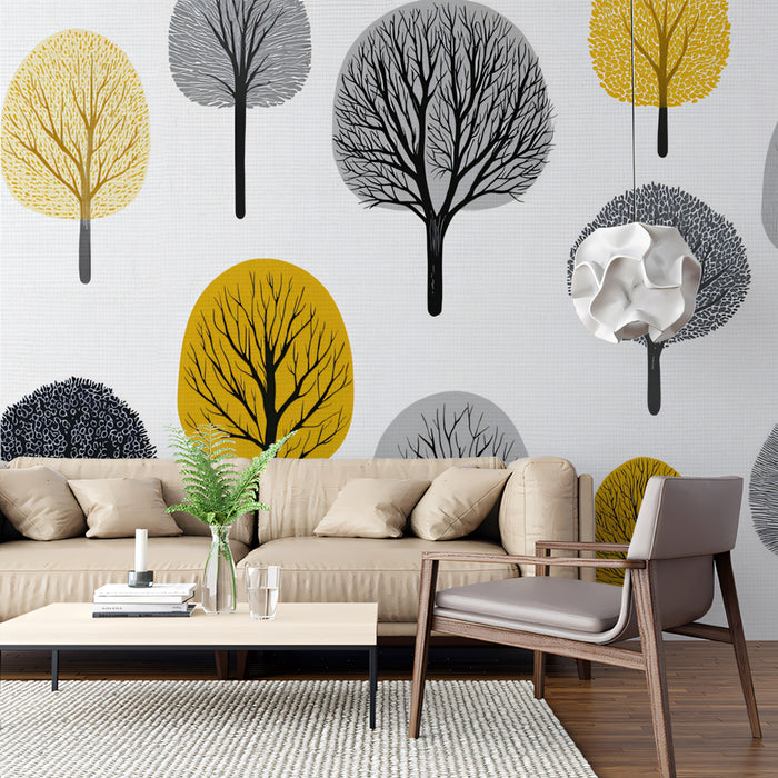 Autumn Grove Mural Wallpaper | Modern Mid-Century Trees