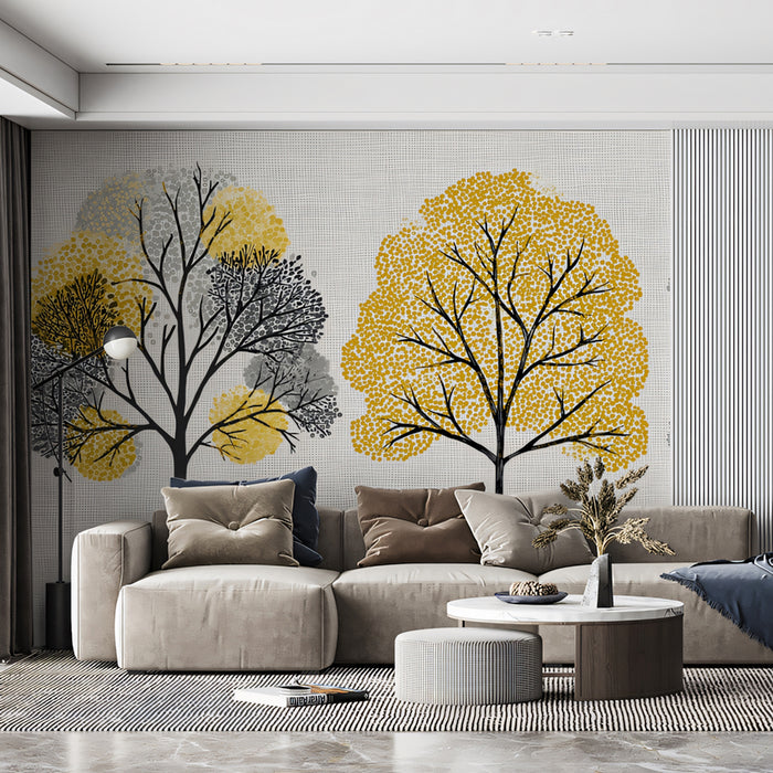 Modern Abstract Trees Mural Wallpaper | Geometric Autumn Forest