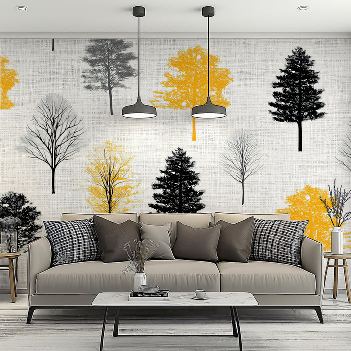 Modern Abstract Trees Mural Wallpaper | Geometric Autumn Forest