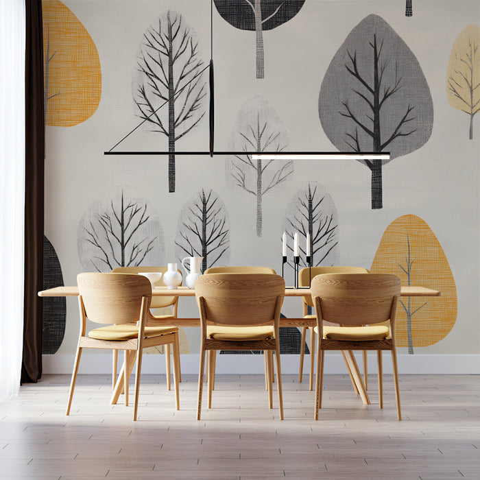Autumn Grove Mural Wallpaper | Modern Mid-Century Trees