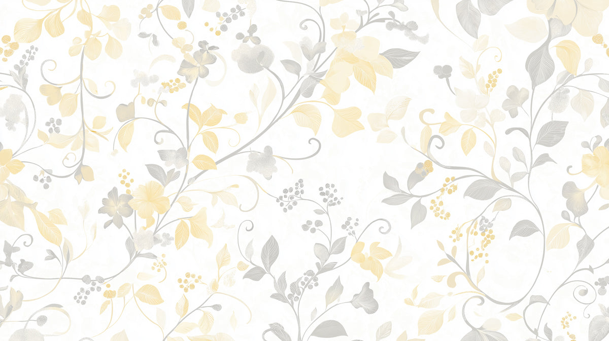 Golden Floral Vine Mural Wallpaper | Shabby Chic Botanical
