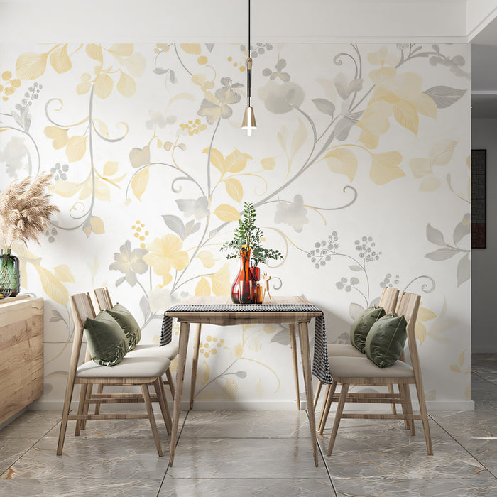 Golden Floral Vine Mural Wallpaper | Shabby Chic Botanical