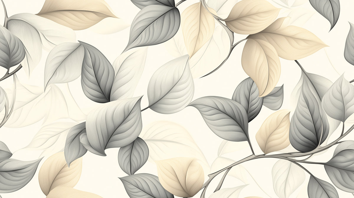 Taupe & Beige Leaf Mural Wallpaper | Artful Botanical Design