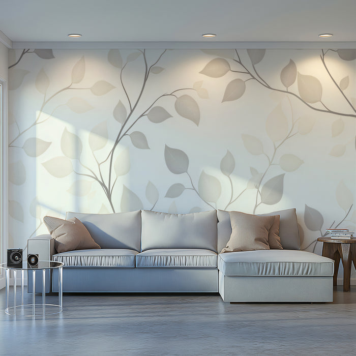 Subtle Leaf & Twig Mural Wallpaper | Gentle Neutral Tones