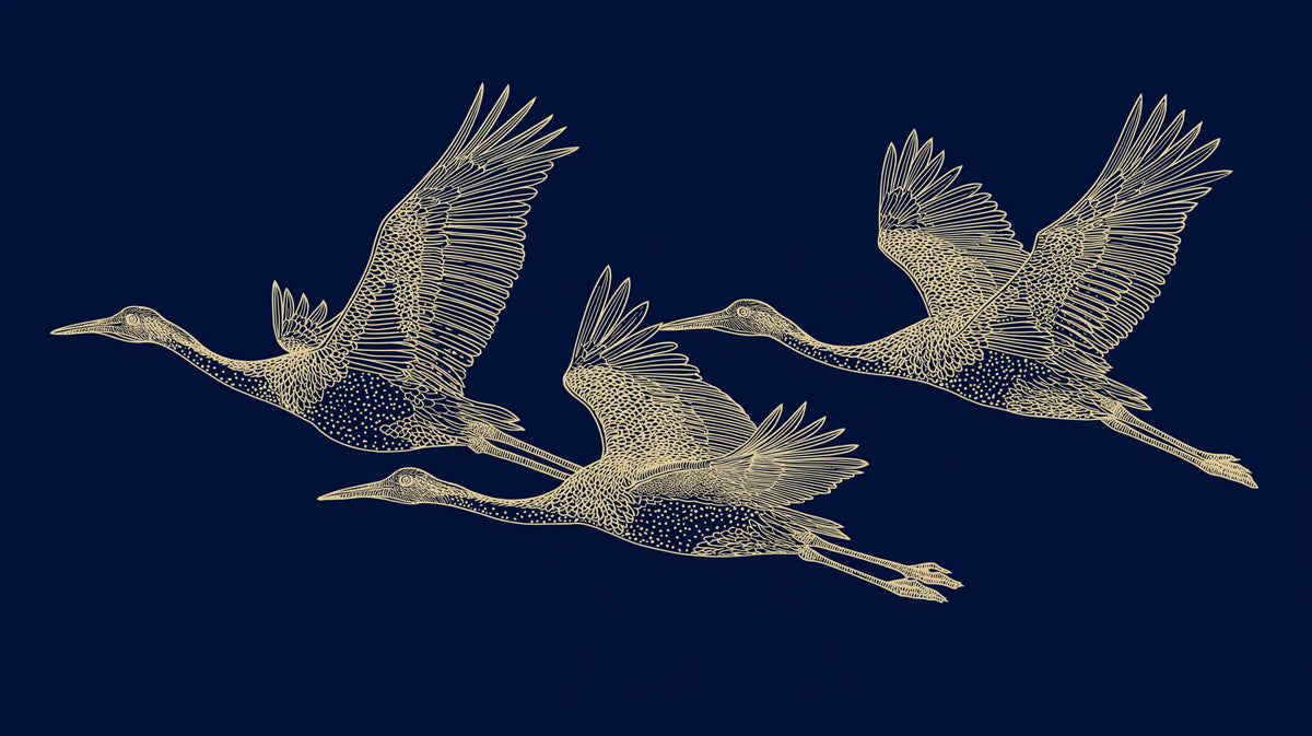 Soaring Cranes Mural Wallpaper | Classic Chinoiserie Art