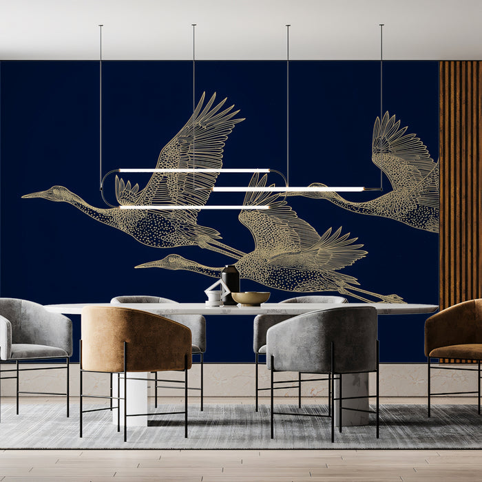 Soaring Cranes Mural Wallpaper | Classic Chinoiserie Art