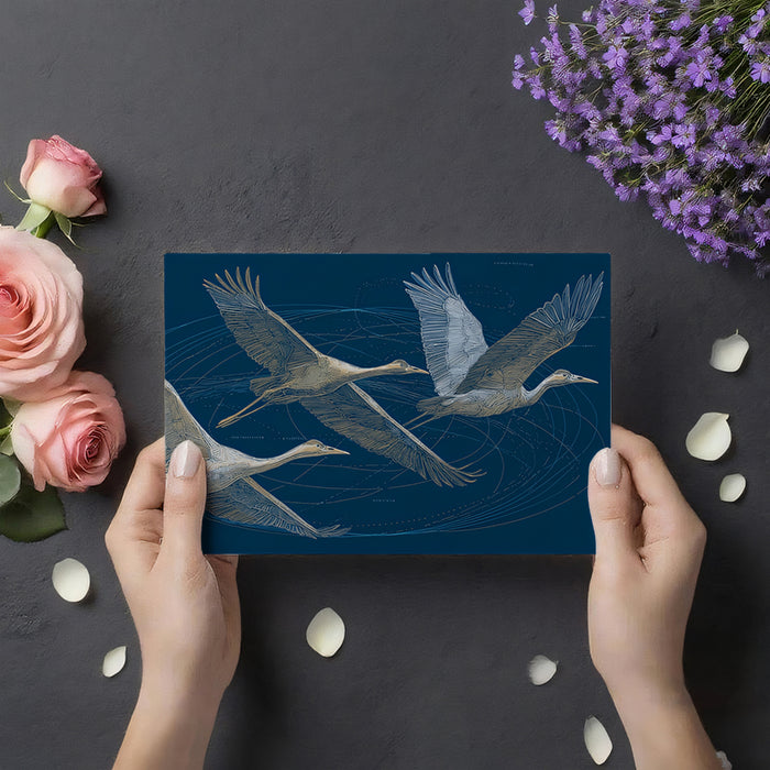 Serene Flying Cranes Mural Wallpaper | Minimalist Line Art