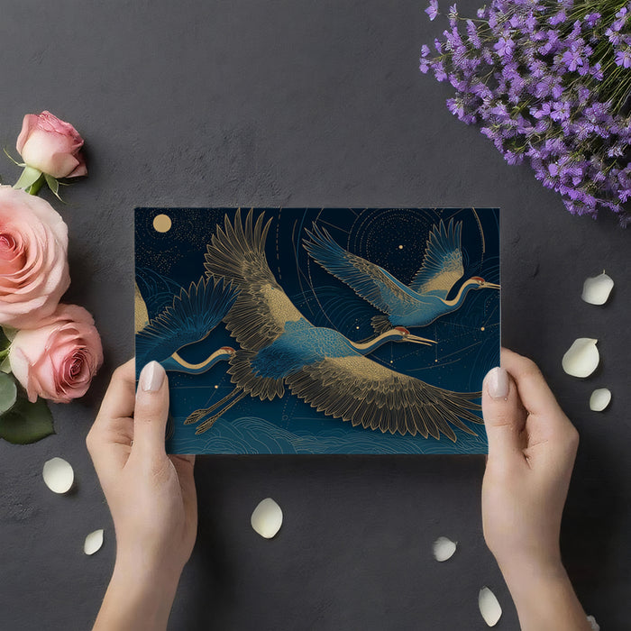 Elegant Cranes Under Moonlight Mural Wallpaper | Tranquil Scene
