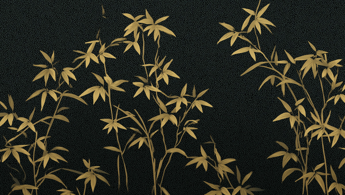 Elegant Golden Bamboo Mural Wallpaper | Dark Botanical Pattern