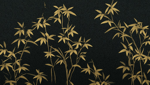 Golden bamboo stalks in ochre yellow on a textured charcoal gray wallpaper background