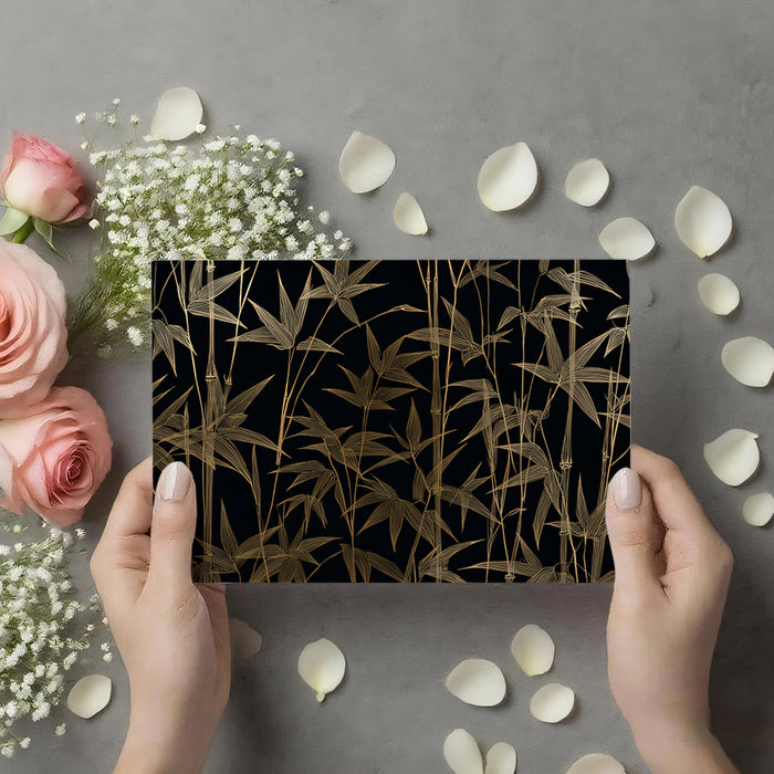 Luxurious Golden Bamboo on Charcoal Mural Wallpaper | Sophisticated Asian Design