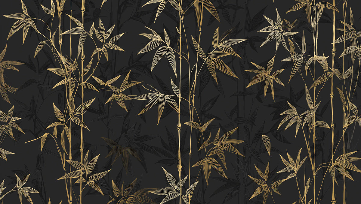 Flowing Golden Bamboo on Dark Gray Mural Wallpaper | Serene Botanical Art