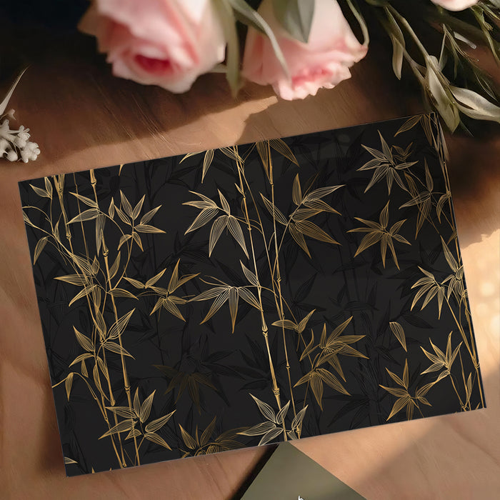 Flowing Golden Bamboo on Dark Gray Mural Wallpaper | Serene Botanical Art