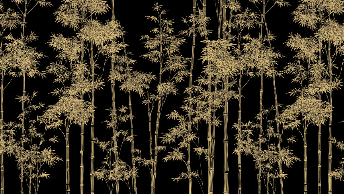 Forest of Golden Bamboo Mural Wallpaper | Dark Botanical Art
