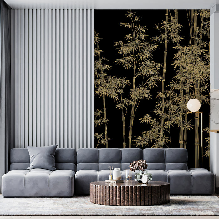 Forest of Golden Bamboo Mural Wallpaper | Dark Botanical Art