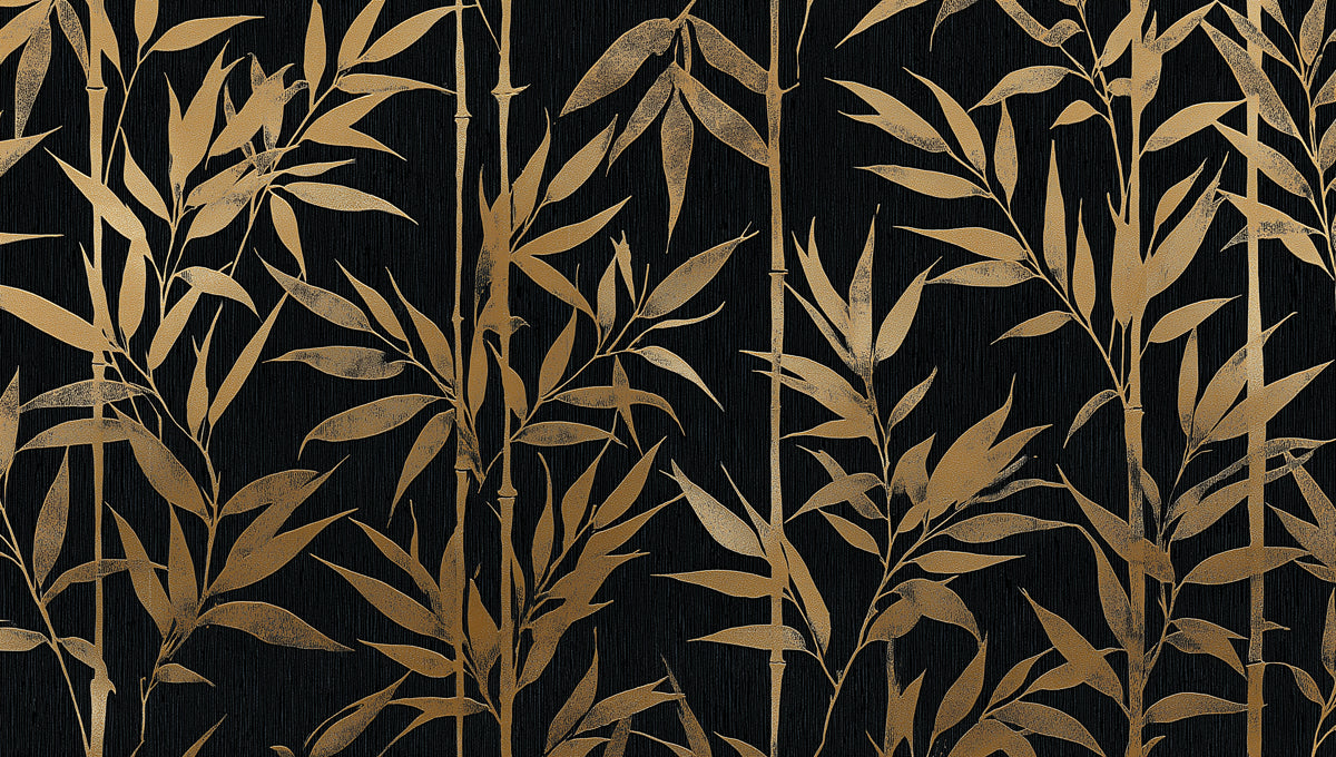Luxurious Golden Bamboo on Black Mural Wallpaper | Modern Asian Art