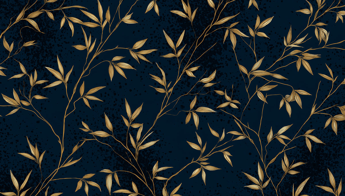Golden Bamboo on Midnight Blue Mural Wallpaper | Elegant Asian Inspired