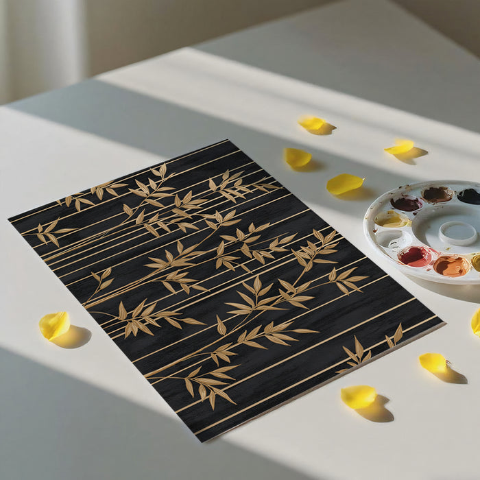 Gold Bamboo & Vertical Lines Mural Wallpaper | Modern Asian Design
