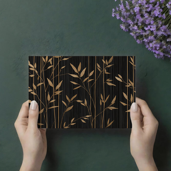Flowing Gold Bamboo on Black Mural Wallpaper | Serene Botanical Art