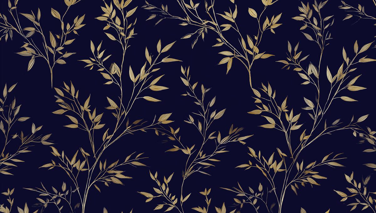 Golden Twig & Leaf Mural Wallpaper | Elegant Asian Inspired