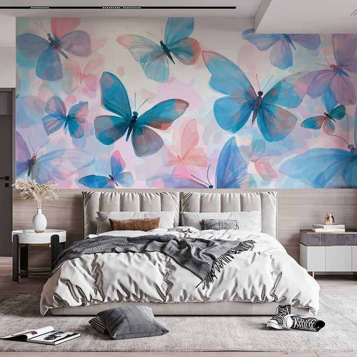 Dreamy Butterfly Swarm Mural Wallpaper | Pastel Watercolor Art