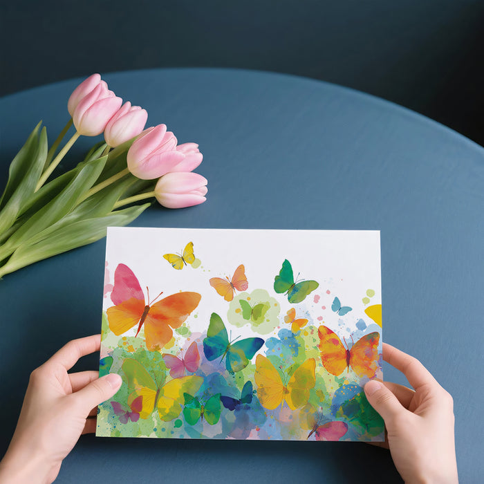 Vibrant Butterfly Meadow Mural Wallpaper | Colorful Watercolor Art