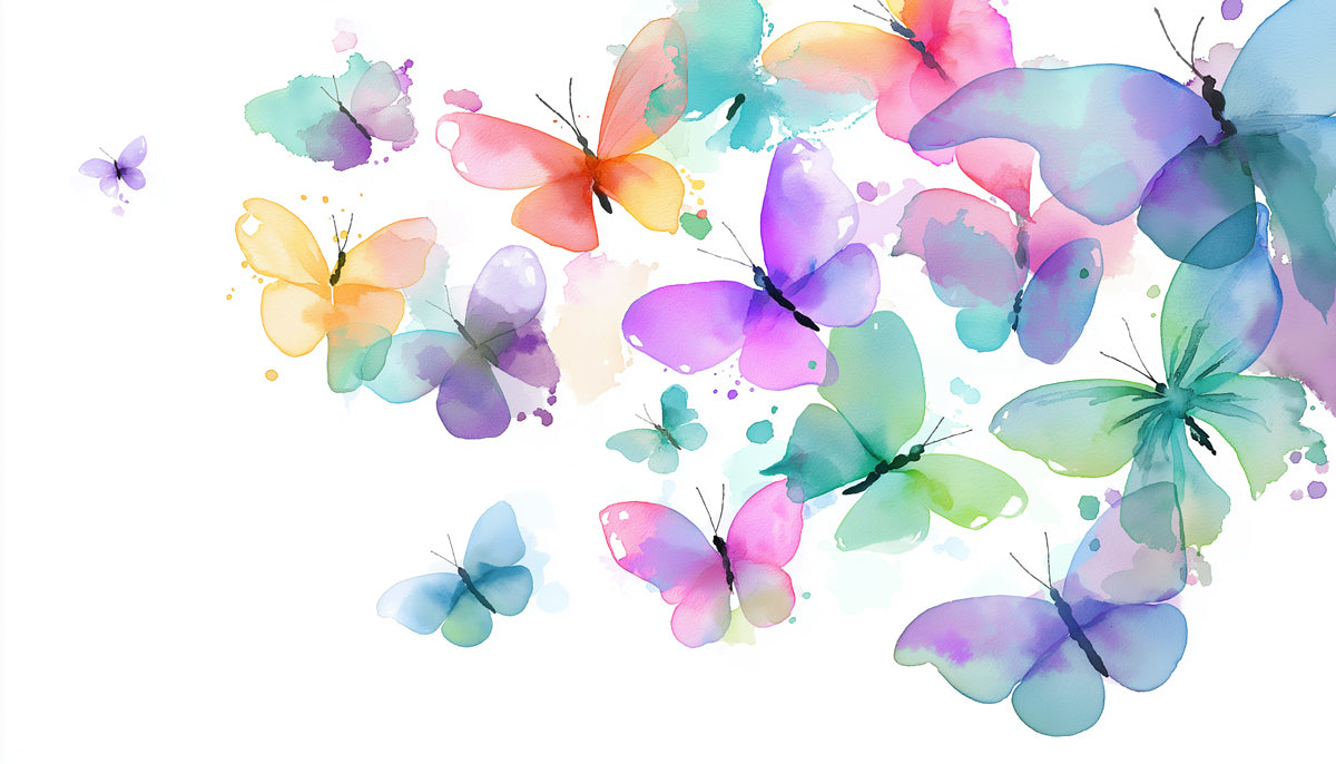 Rainbow Butterfly Swarm Mural Wallpaper | Colorful Watercolor Art