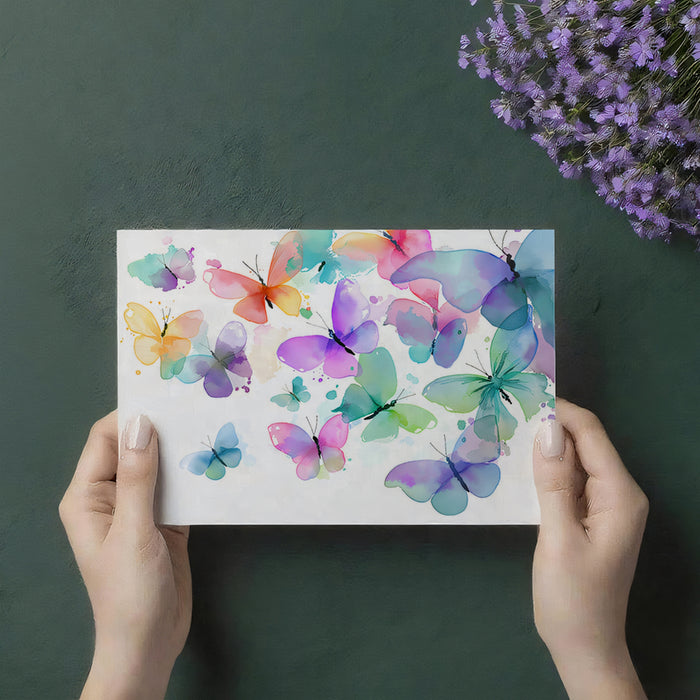 Rainbow Butterfly Swarm Mural Wallpaper | Colorful Watercolor Art