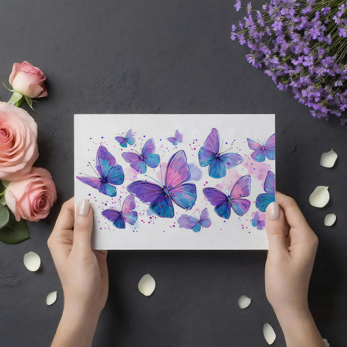 Purple & Blue Butterfly Swarm Mural Wallpaper | Luminous Watercolor Art