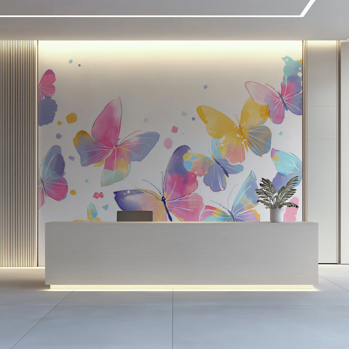 Butterfly Swarm Mural Wallpaper | Whimsical Watercolor Art