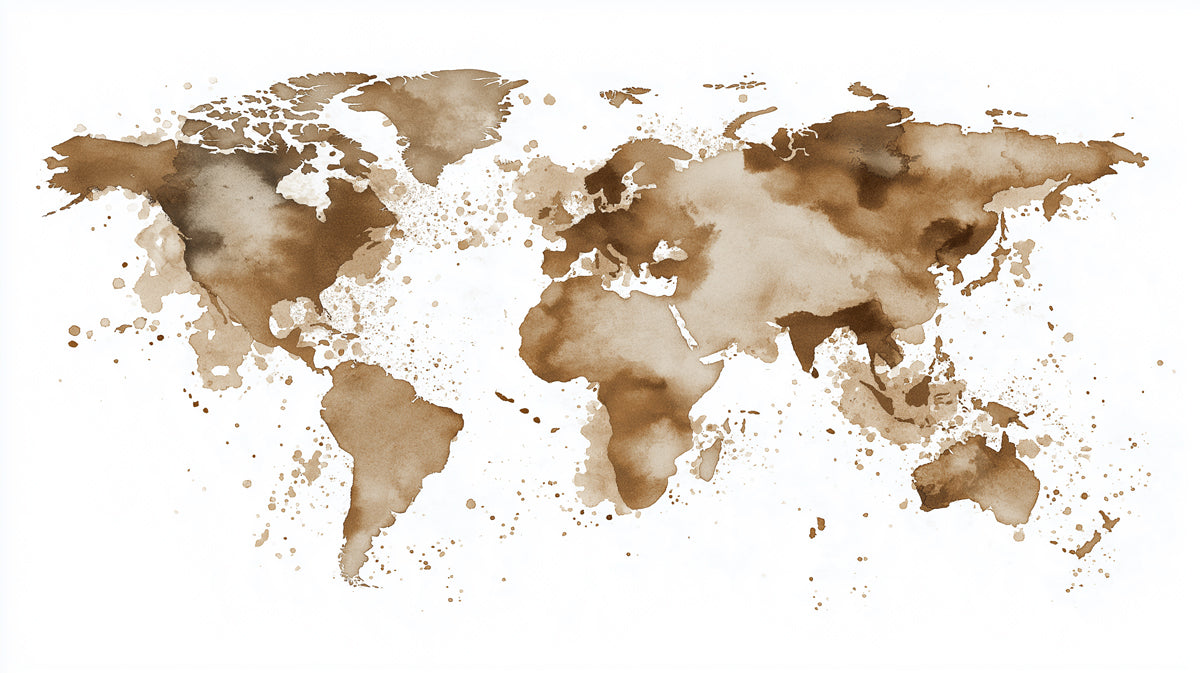 Coffee Stain World Map Mural Wallpaper | Rustic Abstract Art