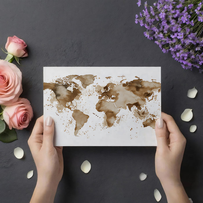 Coffee Stain World Map Mural Wallpaper | Rustic Abstract Art