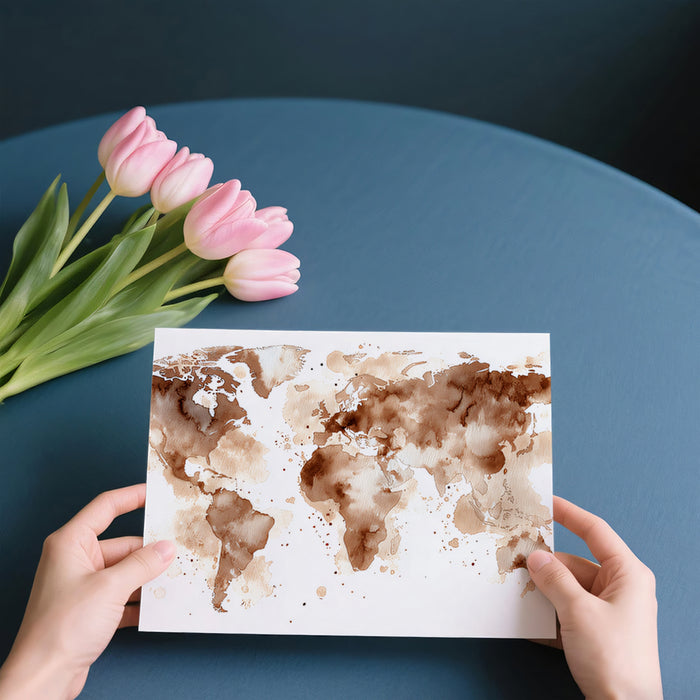 Coffee Wash World Map Mural Wallpaper | Rustic Abstract Art