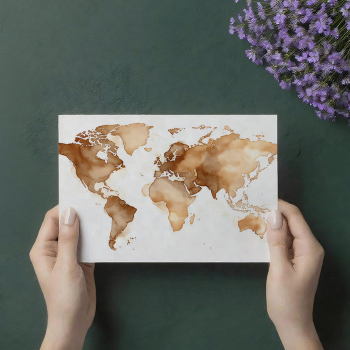 Sepia Tone World Map Mural Wallpaper | Classic Coffee Art