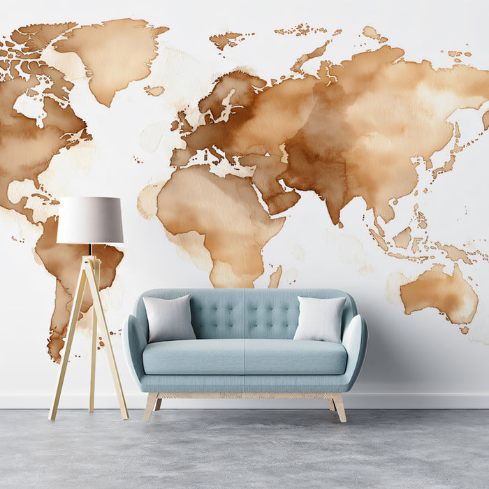 Sepia Tone World Map Mural Wallpaper | Classic Coffee Art