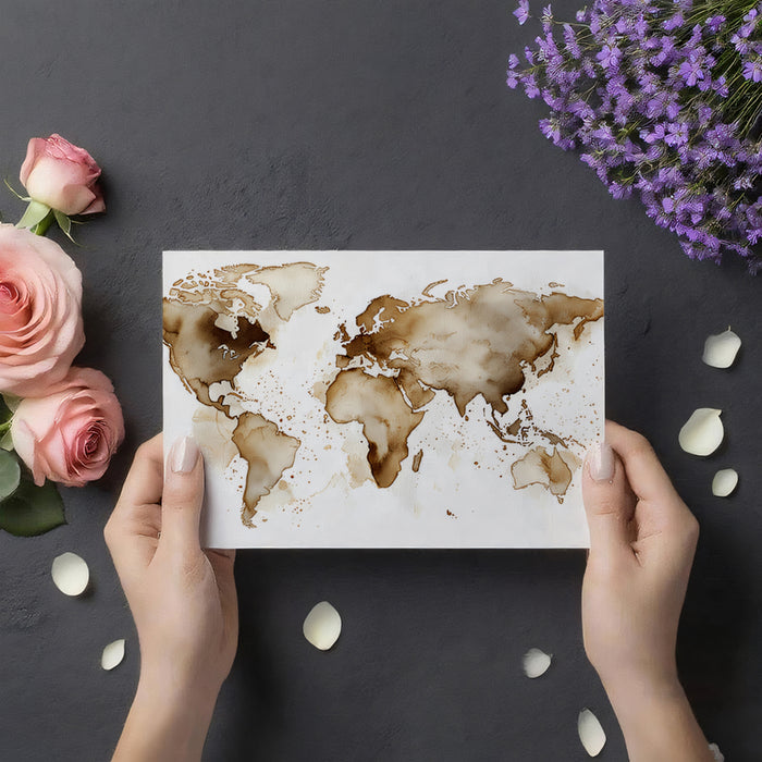 Coffee Stain World Map Mural Wallpaper | Warm Toned Abstract
