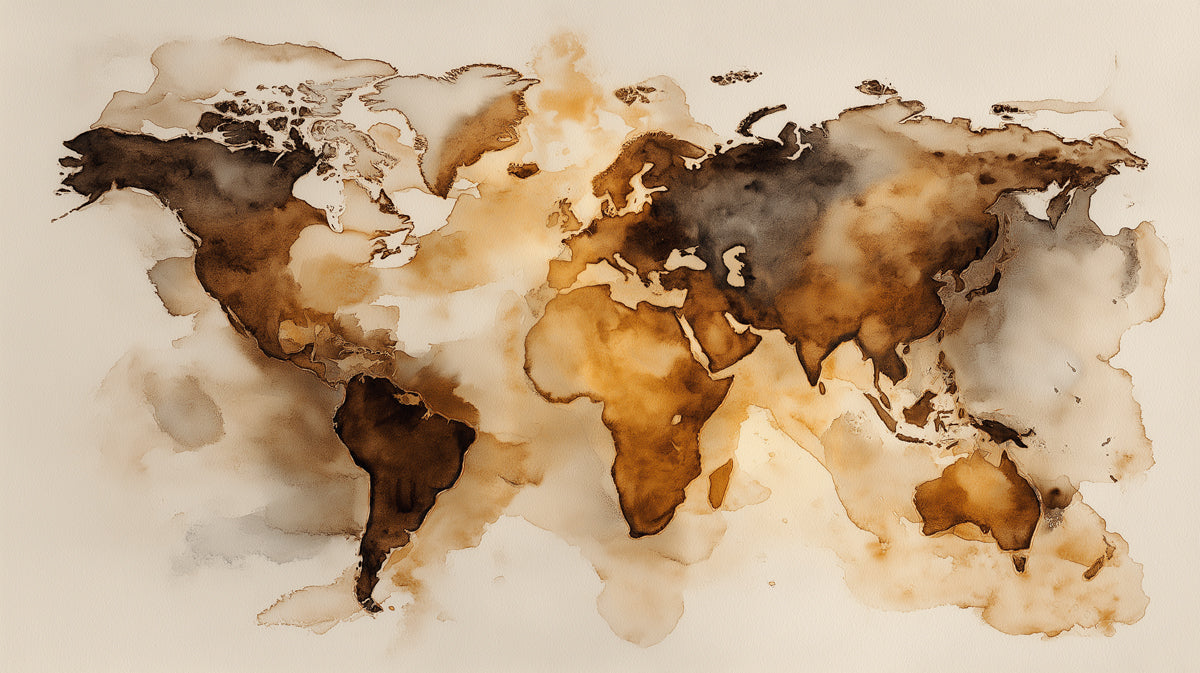 Watercolor World Map Mural Wallpaper | Soft Sepia Tones