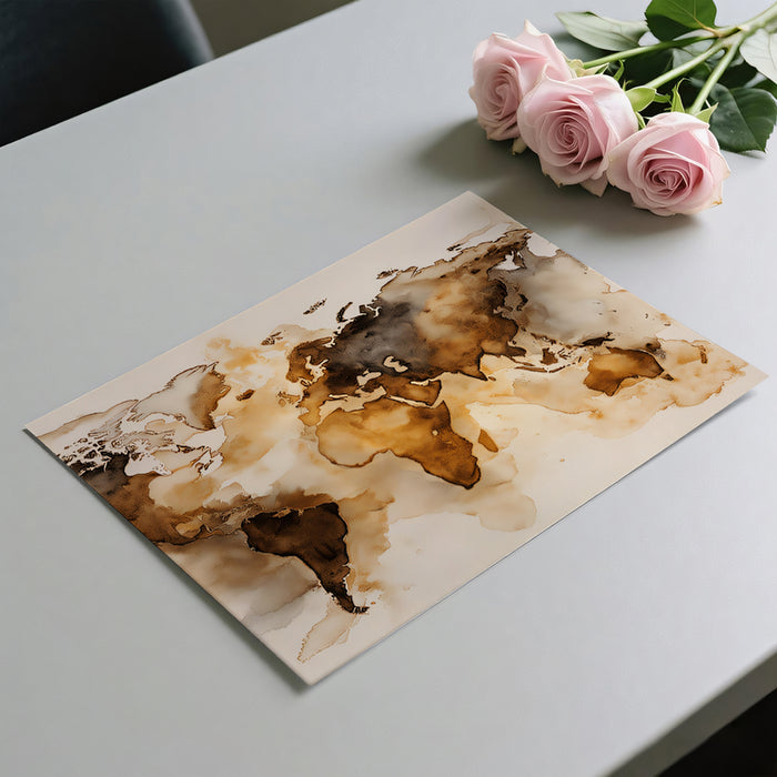 Watercolor World Map Mural Wallpaper | Soft Sepia Tones