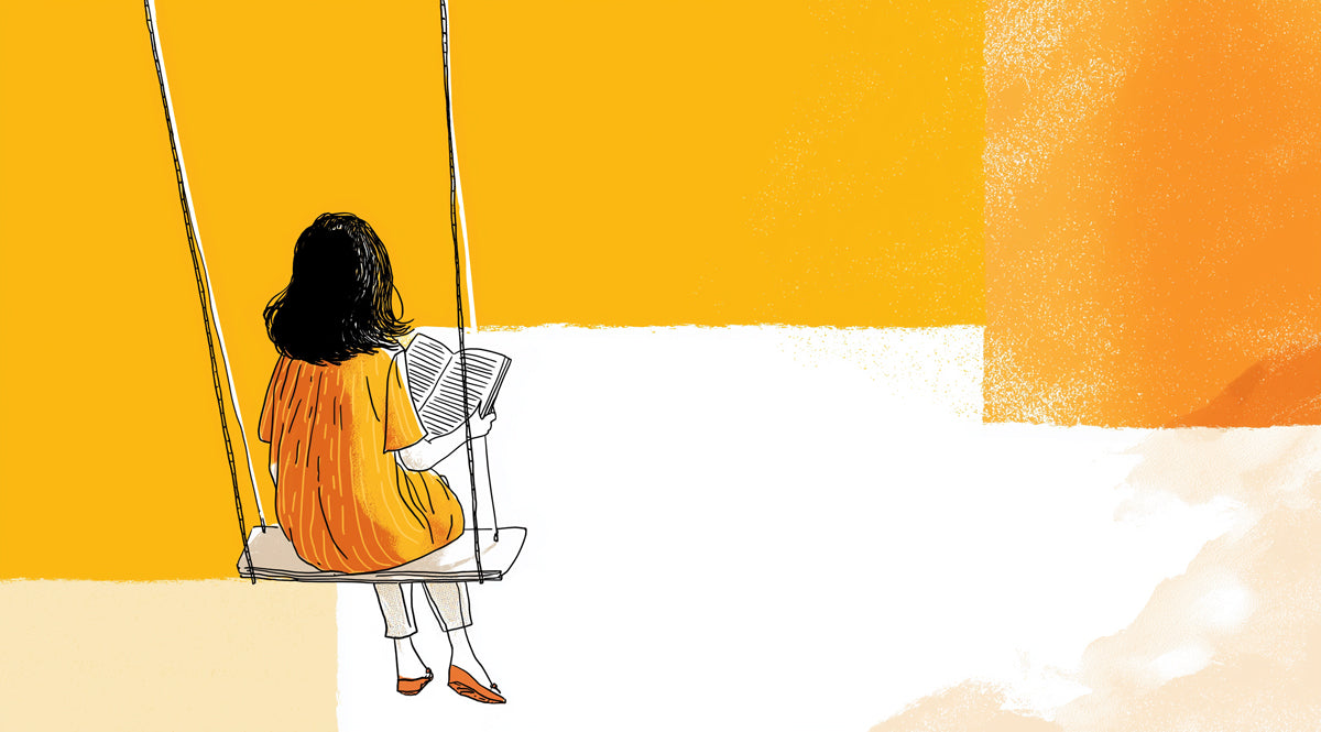 Reading on a Swing Mural Wallpaper | Cheerful Modern Art