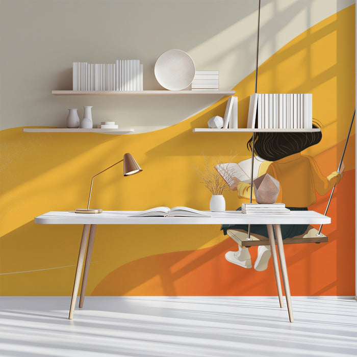 Serene Swing Mural Wallpaper | Abstract Golden Sunset
