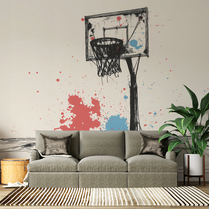 Sketchy Basketball Court Mural Wallpaper | Abstract Urban Art