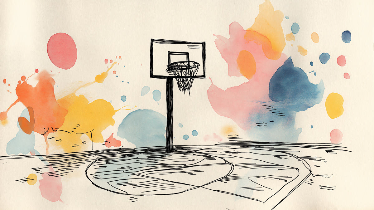 Watercolor Basketball Hoop Mural Wallpaper | Playful Urban Art