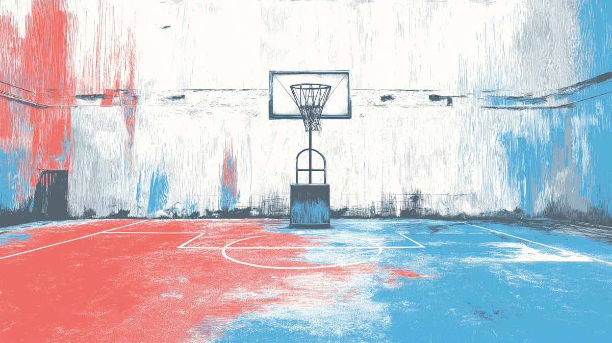 Urban Basketball Court Mural Wallpaper | Abstract Red & Blue