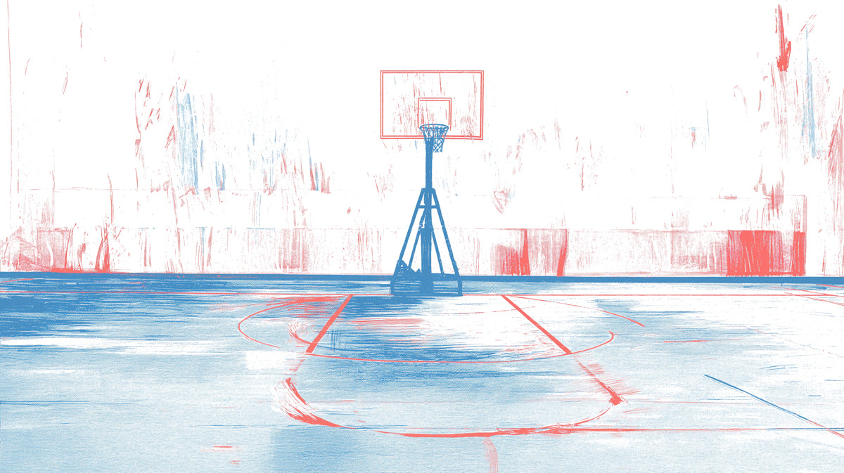 Abstract Basketball Court Mural Wallpaper | Graphic Red & Blue
